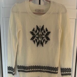 LOFT Ivory and Charcoal Snowflake Sweater